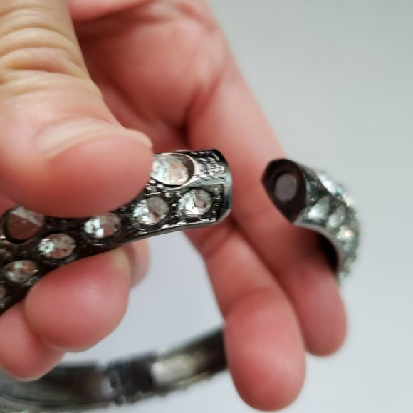Vintage Dark Toned Bangle Bracelet with Clear Rhinestones - Picture 7 of 7